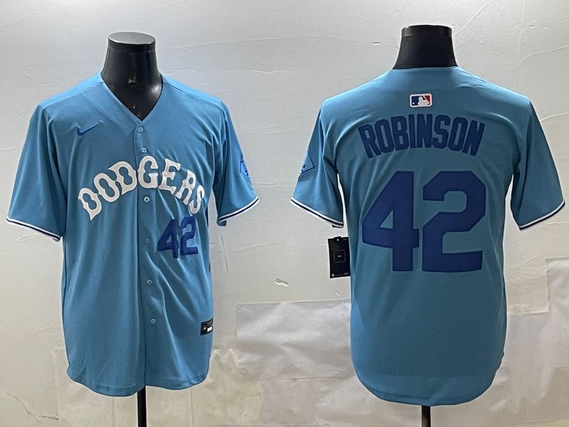 Men Los Angeles Dodgers #42 Robinson Light Blue Joint Name 2025 Nike MLB Jersey style 11->los angeles dodgers->MLB Jersey